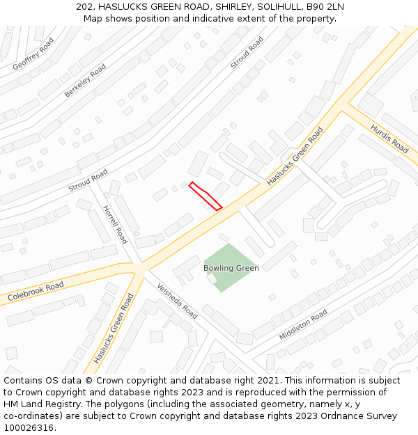 202, HASLUCKS GREEN ROAD, SHIRLEY, SOLIHULL, B90 2LN: Location map and indicative extent of plot