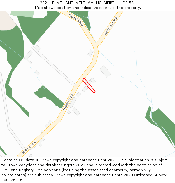 202, HELME LANE, MELTHAM, HOLMFIRTH, HD9 5RL: Location map and indicative extent of plot