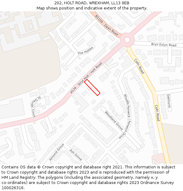 202, HOLT ROAD, WREXHAM, LL13 9EB: Location map and indicative extent of plot