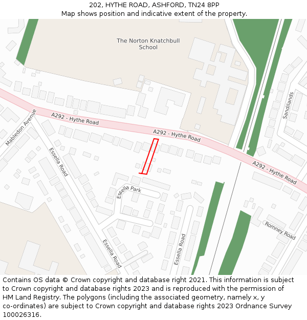 202, HYTHE ROAD, ASHFORD, TN24 8PP: Location map and indicative extent of plot