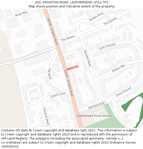 202, KINGSTON ROAD, LEATHERHEAD, KT22 7PZ: Location map and indicative extent of plot