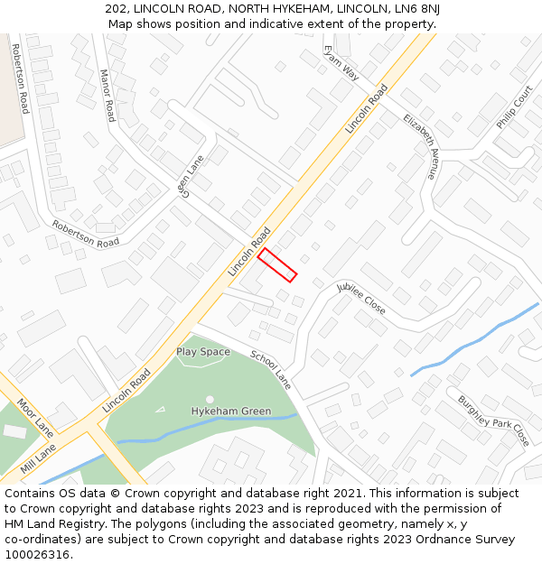 202, LINCOLN ROAD, NORTH HYKEHAM, LINCOLN, LN6 8NJ: Location map and indicative extent of plot