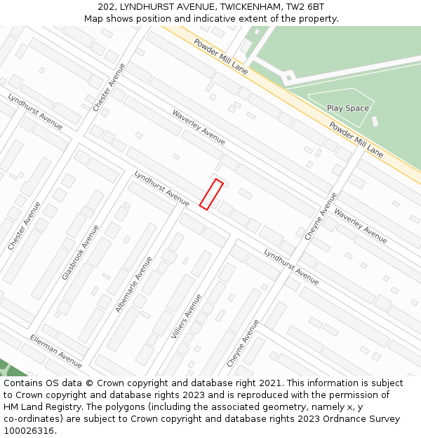 202, LYNDHURST AVENUE, TWICKENHAM, TW2 6BT: Location map and indicative extent of plot