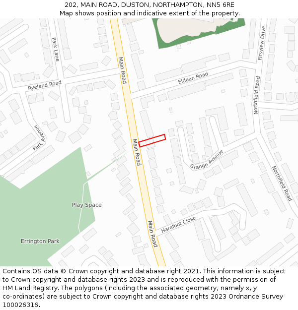 202, MAIN ROAD, DUSTON, NORTHAMPTON, NN5 6RE: Location map and indicative extent of plot