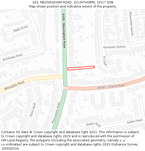 202, MESSINGHAM ROAD, SCUNTHORPE, DN17 2DB: Location map and indicative extent of plot