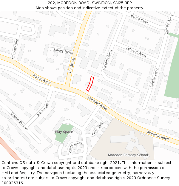 202, MOREDON ROAD, SWINDON, SN25 3EP: Location map and indicative extent of plot