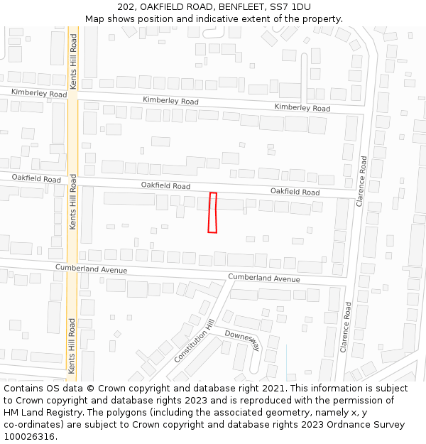 202, OAKFIELD ROAD, BENFLEET, SS7 1DU: Location map and indicative extent of plot