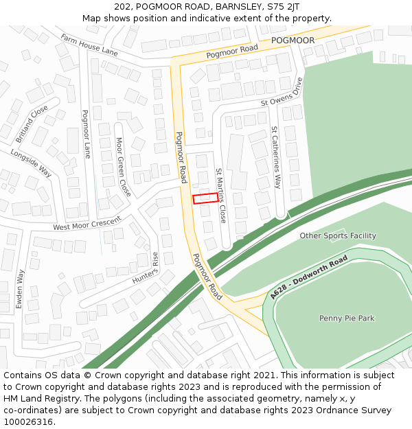 202, POGMOOR ROAD, BARNSLEY, S75 2JT: Location map and indicative extent of plot