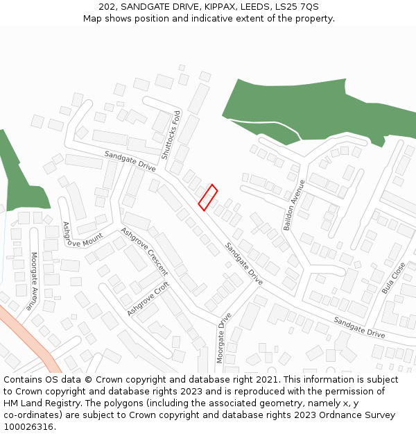 202, SANDGATE DRIVE, KIPPAX, LEEDS, LS25 7QS: Location map and indicative extent of plot