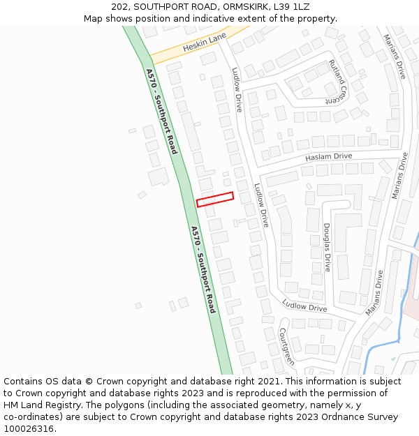 202, SOUTHPORT ROAD, ORMSKIRK, L39 1LZ: Location map and indicative extent of plot