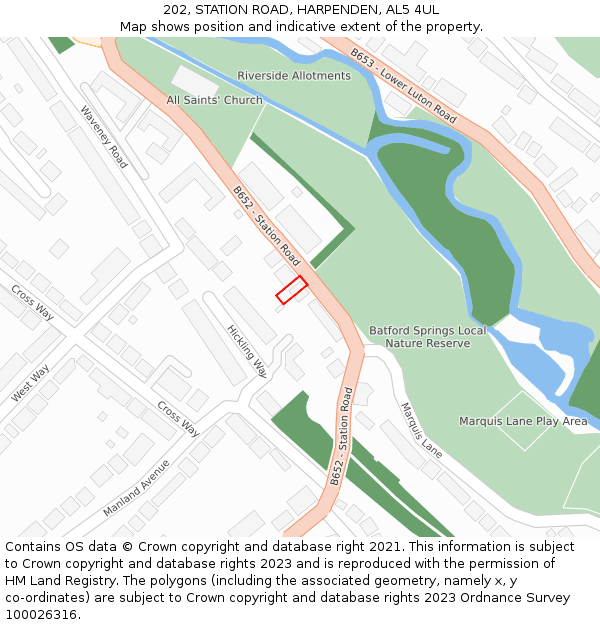 202, STATION ROAD, HARPENDEN, AL5 4UL: Location map and indicative extent of plot