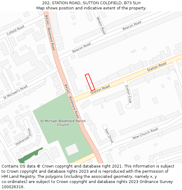 202, STATION ROAD, SUTTON COLDFIELD, B73 5LH: Location map and indicative extent of plot