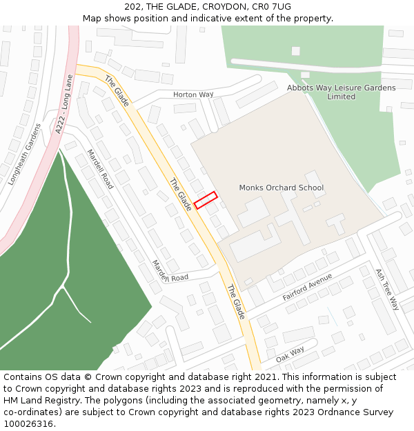 202, THE GLADE, CROYDON, CR0 7UG: Location map and indicative extent of plot