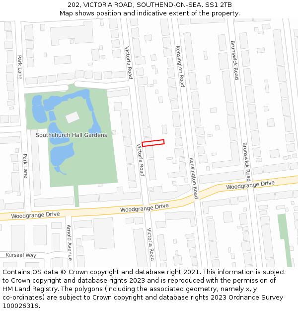 202, VICTORIA ROAD, SOUTHEND-ON-SEA, SS1 2TB: Location map and indicative extent of plot