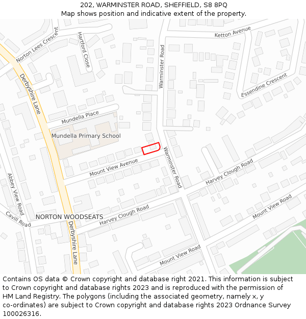 202, WARMINSTER ROAD, SHEFFIELD, S8 8PQ: Location map and indicative extent of plot