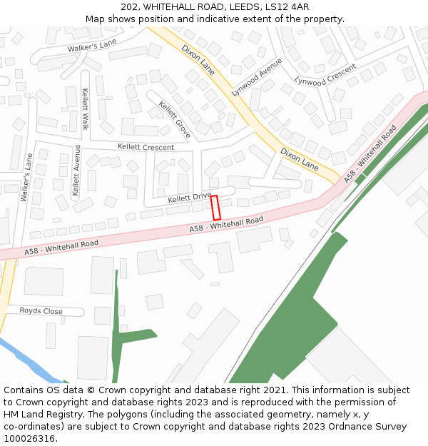 202, WHITEHALL ROAD, LEEDS, LS12 4AR: Location map and indicative extent of plot