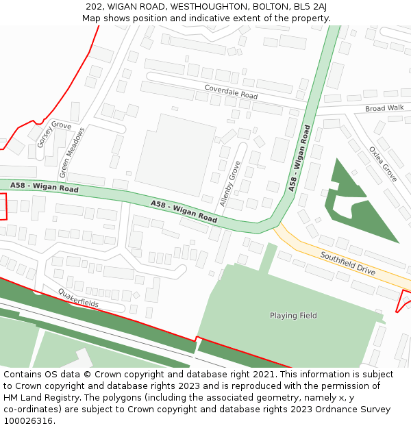 202, WIGAN ROAD, WESTHOUGHTON, BOLTON, BL5 2AJ: Location map and indicative extent of plot