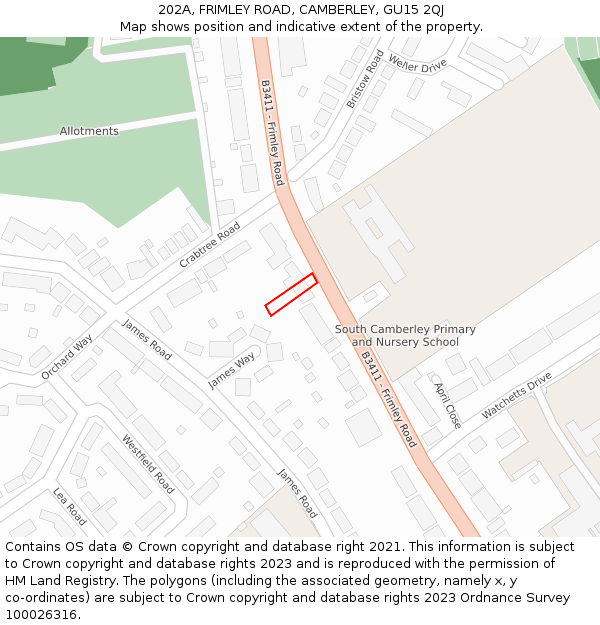 202A, FRIMLEY ROAD, CAMBERLEY, GU15 2QJ: Location map and indicative extent of plot
