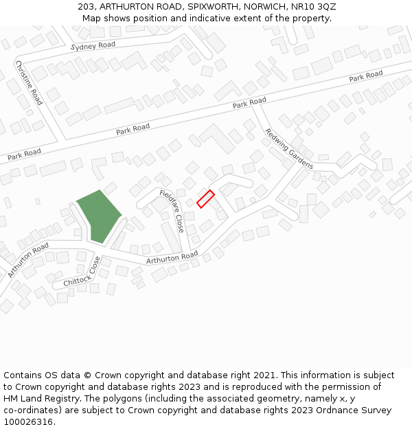 203, ARTHURTON ROAD, SPIXWORTH, NORWICH, NR10 3QZ: Location map and indicative extent of plot