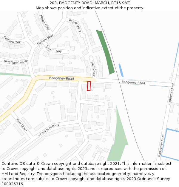 203, BADGENEY ROAD, MARCH, PE15 9AZ: Location map and indicative extent of plot