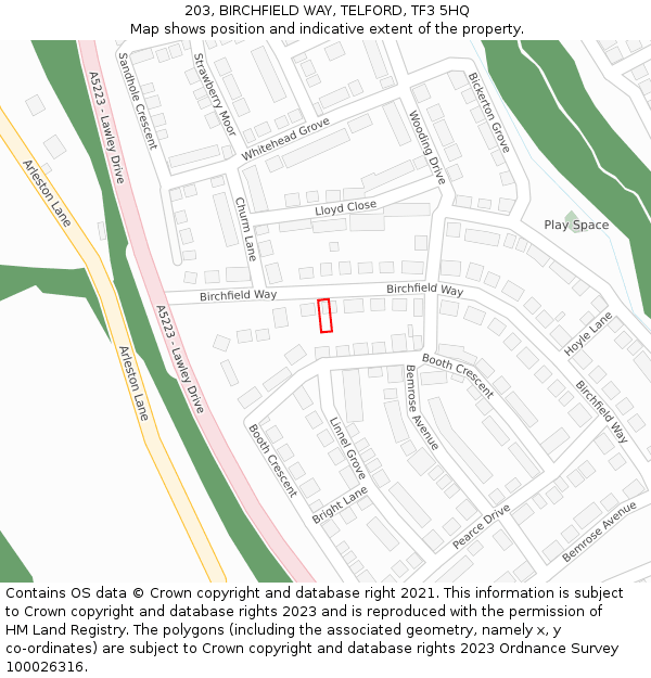 203, BIRCHFIELD WAY, TELFORD, TF3 5HQ: Location map and indicative extent of plot