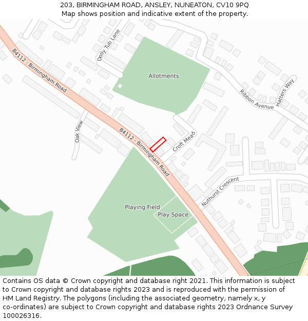 203, BIRMINGHAM ROAD, ANSLEY, NUNEATON, CV10 9PQ: Location map and indicative extent of plot