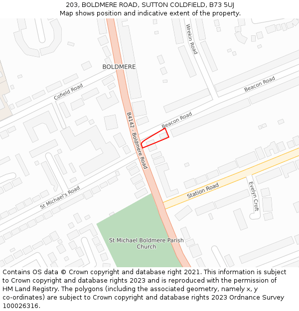 203, BOLDMERE ROAD, SUTTON COLDFIELD, B73 5UJ: Location map and indicative extent of plot