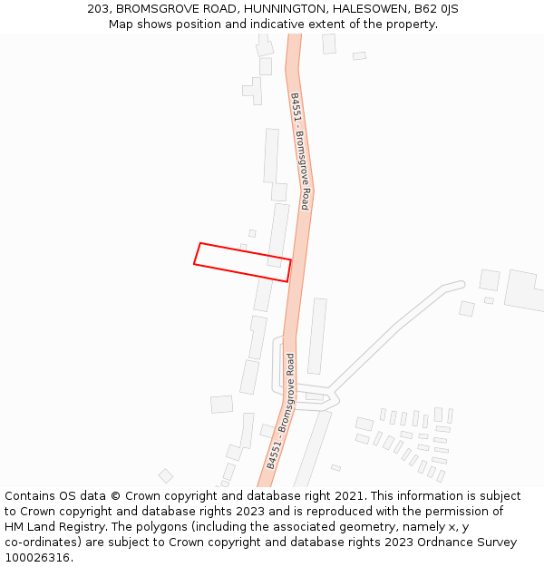 203, BROMSGROVE ROAD, HUNNINGTON, HALESOWEN, B62 0JS: Location map and indicative extent of plot