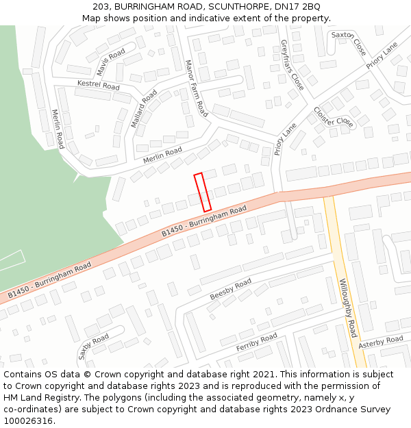 203, BURRINGHAM ROAD, SCUNTHORPE, DN17 2BQ: Location map and indicative extent of plot