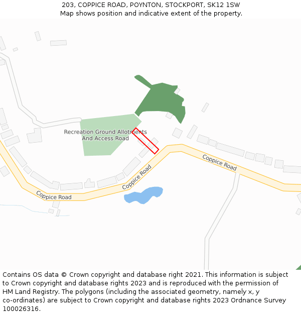 203, COPPICE ROAD, POYNTON, STOCKPORT, SK12 1SW: Location map and indicative extent of plot