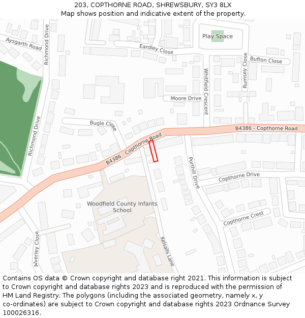 203, COPTHORNE ROAD, SHREWSBURY, SY3 8LX: Location map and indicative extent of plot