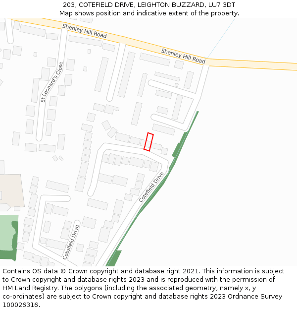 203, COTEFIELD DRIVE, LEIGHTON BUZZARD, LU7 3DT: Location map and indicative extent of plot