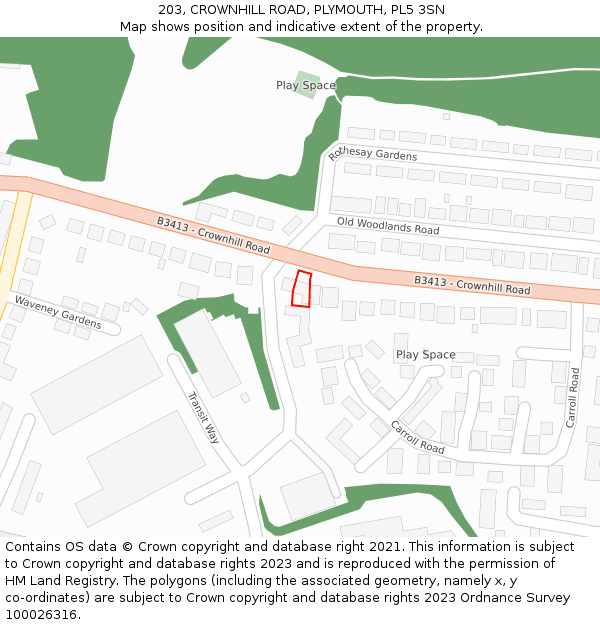 203, CROWNHILL ROAD, PLYMOUTH, PL5 3SN: Location map and indicative extent of plot