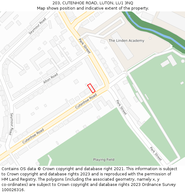 203, CUTENHOE ROAD, LUTON, LU1 3NQ: Location map and indicative extent of plot