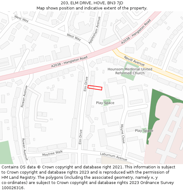 203, ELM DRIVE, HOVE, BN3 7JD: Location map and indicative extent of plot