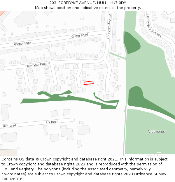203, FOREDYKE AVENUE, HULL, HU7 0DY: Location map and indicative extent of plot