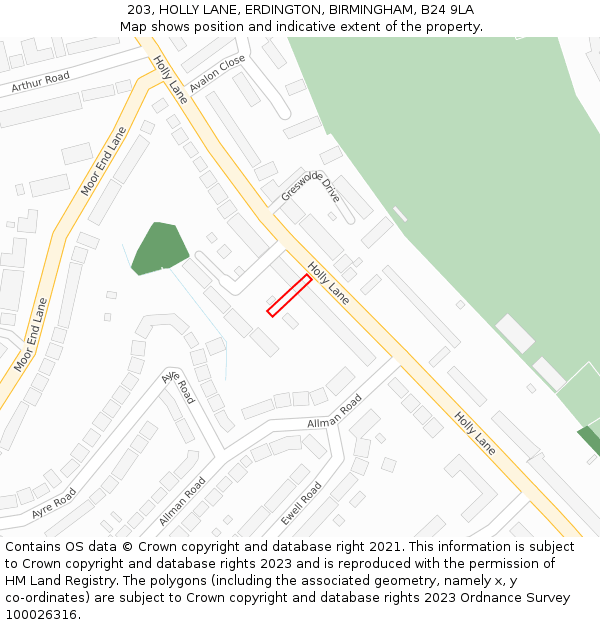 203, HOLLY LANE, ERDINGTON, BIRMINGHAM, B24 9LA: Location map and indicative extent of plot