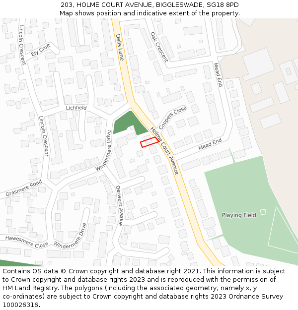 203, HOLME COURT AVENUE, BIGGLESWADE, SG18 8PD: Location map and indicative extent of plot