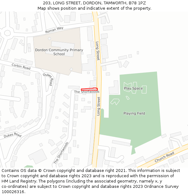 203, LONG STREET, DORDON, TAMWORTH, B78 1PZ: Location map and indicative extent of plot