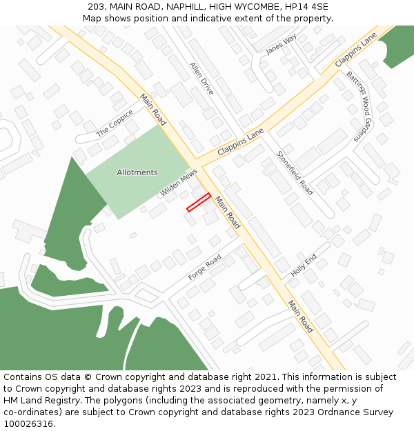 203, MAIN ROAD, NAPHILL, HIGH WYCOMBE, HP14 4SE: Location map and indicative extent of plot