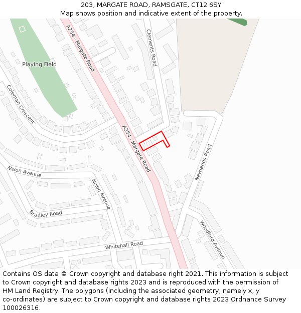 203, MARGATE ROAD, RAMSGATE, CT12 6SY: Location map and indicative extent of plot