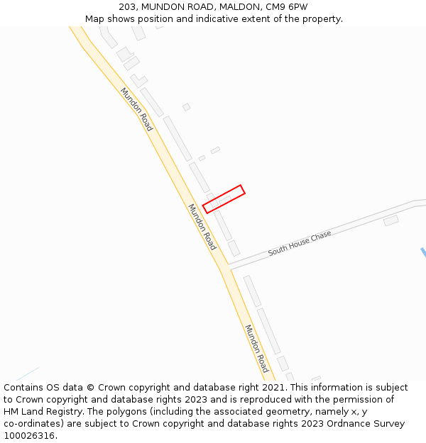 203, MUNDON ROAD, MALDON, CM9 6PW: Location map and indicative extent of plot