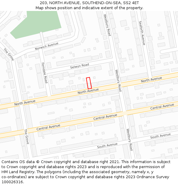 203, NORTH AVENUE, SOUTHEND-ON-SEA, SS2 4ET: Location map and indicative extent of plot