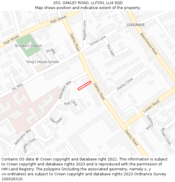 203, OAKLEY ROAD, LUTON, LU4 9QD: Location map and indicative extent of plot