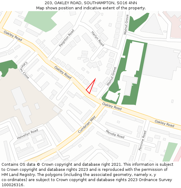 203, OAKLEY ROAD, SOUTHAMPTON, SO16 4NN: Location map and indicative extent of plot