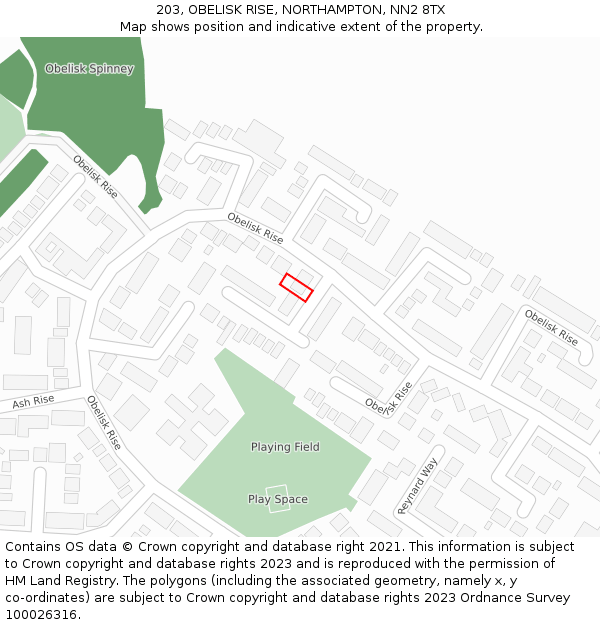 203, OBELISK RISE, NORTHAMPTON, NN2 8TX: Location map and indicative extent of plot