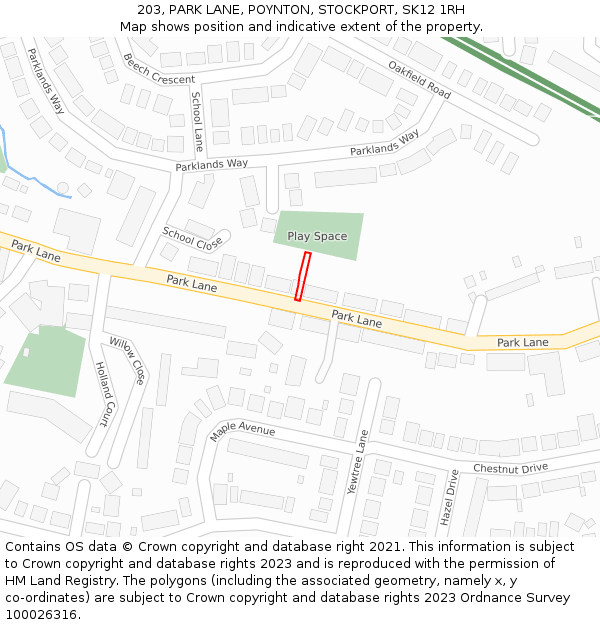 203, PARK LANE, POYNTON, STOCKPORT, SK12 1RH: Location map and indicative extent of plot