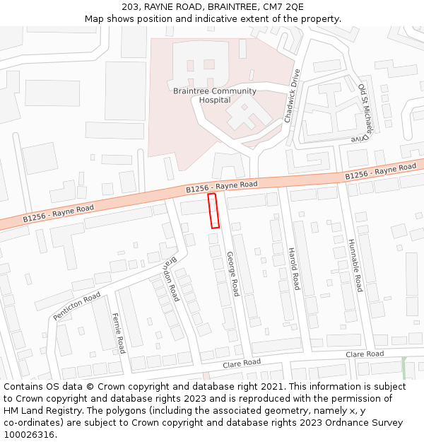 203, RAYNE ROAD, BRAINTREE, CM7 2QE: Location map and indicative extent of plot
