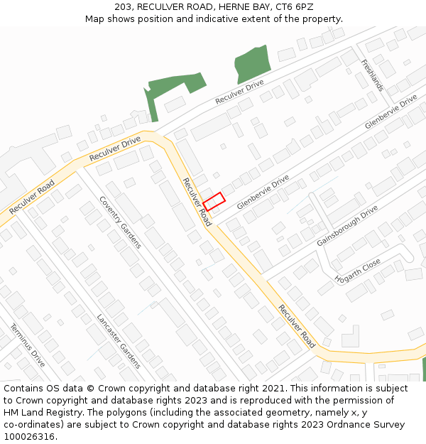 203, RECULVER ROAD, HERNE BAY, CT6 6PZ: Location map and indicative extent of plot