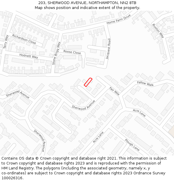203, SHERWOOD AVENUE, NORTHAMPTON, NN2 8TB: Location map and indicative extent of plot